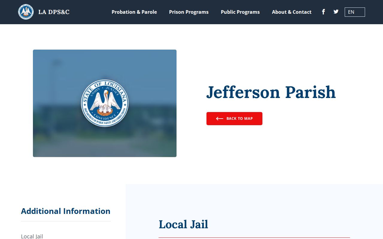 Louisiana DOC Jefferson Parish local custody and agency contacts
