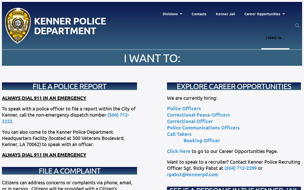 Kenner Police records and jail-check instructions